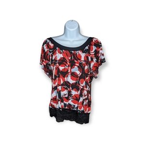Wrapper Black & Red Short Sleeve Top Size Medium